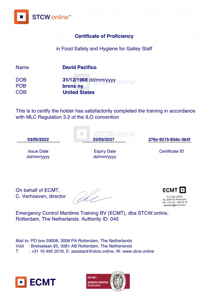 STCW Food Safety & Hygiene
